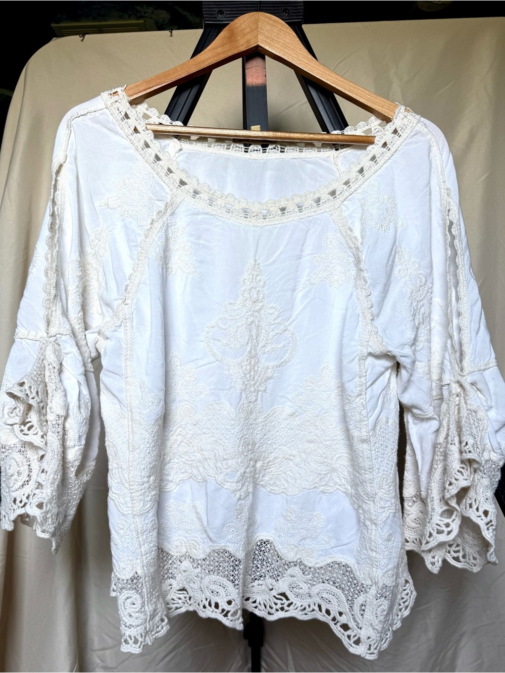 Boho Lace Trim White Women’s Peasant Top